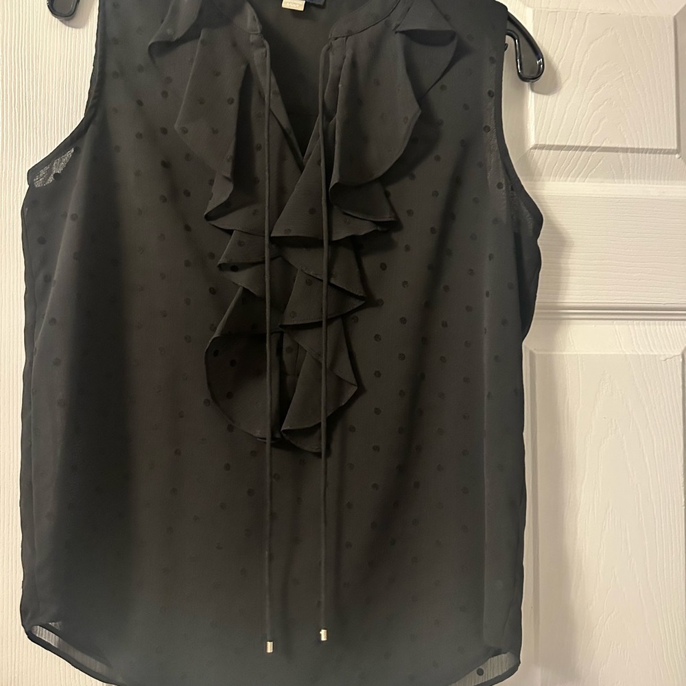 Tommy Hilfiger Dress Shirt Blouse Sleeveless Black Polka Dot size Small